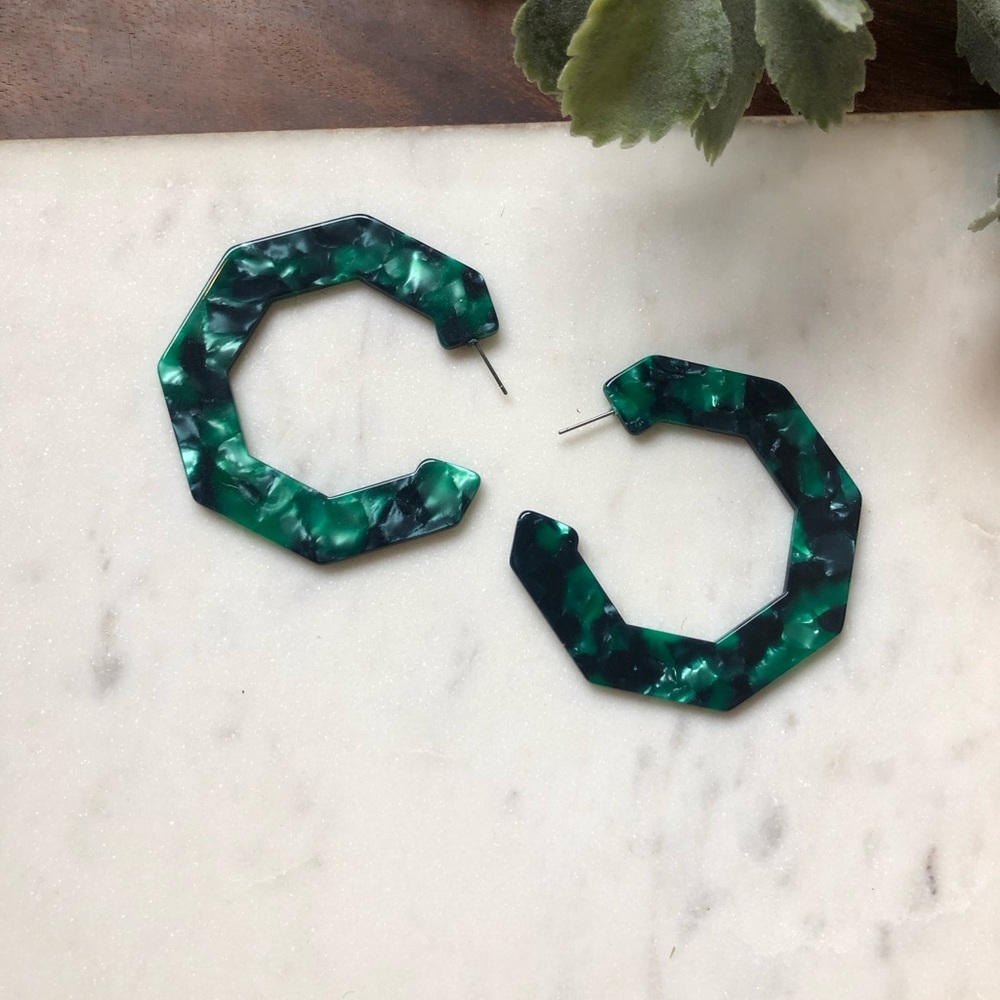 The Ryan - Geometric Emerald Hoops - Picture 4 of 4